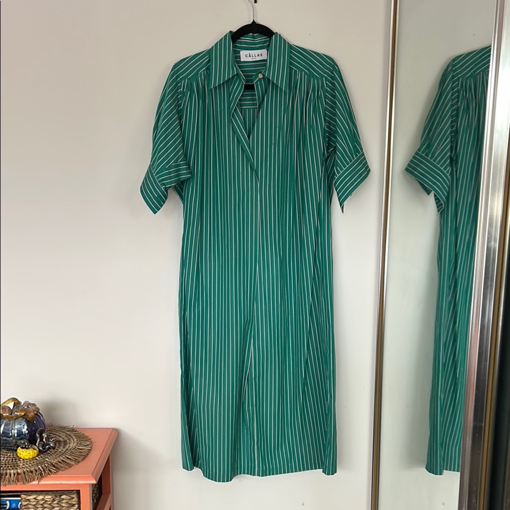 Callas Milano Green Striped Cotton Dress